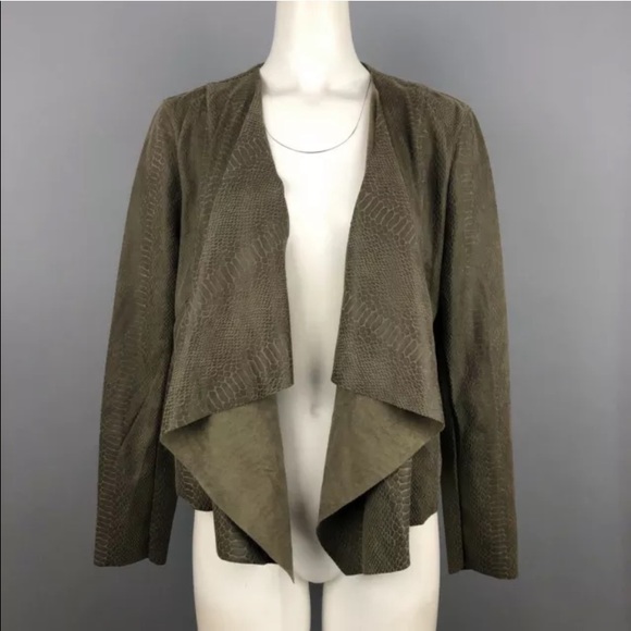🐊BLANK NYC Olive Faux Suede Croc Fast Play Jacket Draped Cardigan Size M🐊 - Picture 2 of 7